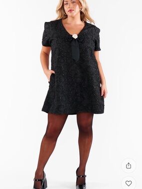 Show Me Your MuMu Black Textured A-Line Mini Dress with Bow and Rosette